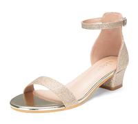 FOGOIN Women's Sandals with Block Heel,Sparkly Elegant Strappy Party Heels with Ankle Strap,Summer Comfortable Glitter Sandal for Ladies Wedding Shoes for Bride,Gold 7UK/41EU