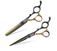 FOGOSP 6" Professional Hair Cutting Scissors Kit Japan 440C Stainless Steel Sharp Ergonomic Lightweight Straight and Thinning Triming Scissors for Barbers and Salon Professionals (Black&Gold, 6in Kit)