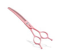 FOGOSP Curved Chunkers Dog Grooming Scissors 6.5" Macarone Series Professional Pet Grooming Shears for Small Dogs Pets Japan 440C Stainless Steel Sharp & Durable(Pink, 24Teeth Curved Thinners)