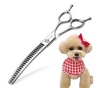 FOGOSP Curved Thinning Shears for Dogs Grooming 7.5'' Downward Curved Chunker Dog Grooming Scissors for Medium Large Dog 75% Thinning Rate (7.5 in, Chunker)