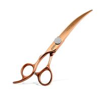 FOGOSP Professional Left Handed Curved Dog Grooming Scissors 7'' Downward 30° Rose Gold Titanium Japan 440C Pet Grooming Trimming Shears for Large Dog Poodle(7,Curved)