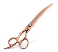 FOGOSP Professional Left Handed Curved Dog Grooming Scissors 8'' Downward 30° Rose Gold Titanium Japan 440C Pet Grooming Trimming Shears for Large Dog Poodle(8,Curved)