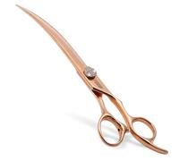 FOGOSP Rose Gold Titanium Curved Dog Grooming Scissors 8'' Downward 30° with Jewelled Screw Japan 440C Professional Pet Grooming Trimming Shears for Large Dogs Poodle(8,Curved)