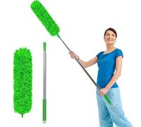Fogray 2025 Upgraded Extendable Feather Duster with Soft Silicone Cap, Telescopic Long Handled Microfiber Dusters for Cleaning, Cobweb High Ceiling Fan Roof Blinds Cars, Washable & Bendable(green)