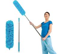 Fogray 2026 Upgraded Extendable Feather Duster with Soft Silicone Cap, Telescopic Long Handled Microfiber Dusters for Cleaning, Cobweb High Ceiling Fan Roof Blinds Cars, Washable & Bendable(sky blue)