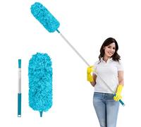 Fogray 2026 Upgraded Extendable Feather Duster with Soft Silicone Cap, Telescopic Long Handled Microfiber Dusters for Cleaning, Cobweb High Ceiling Fan Roof Blinds, Washable & Bendable(Skyblue)