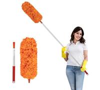 Fogray 2026 Upgraded Extendable Feather Duster with Soft Silicone Cap, Telescopic Long Handled Microfiber Dusters for Cleaning, Cobweb High Ceiling Fan Roof Blinds, Washable & Bendable(Orange)