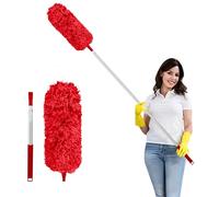 Fogray 2026 Upgraded Extendable Feather Duster with Soft Silicone Cap, Telescopic Long Handled Microfiber Dusters for Cleaning, Cobweb High Ceiling Fan Roof Blinds, Washable & Bendable(Red)
