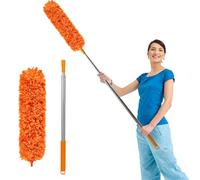 Fogray Extendable Feather Duster, Bendable Microfiber Dusters with Extra Long Telescopic Extension Pole and Soft Silicone Cap, Washable for Cleaning Roof, High Ceiling Fan, Blinds(Orange)