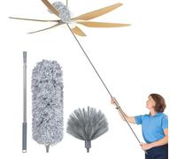 Fogray Extendable Feather Duster for Cleaning, Telescopic Long Handled Dusters Dust Magnet Cleaner Brush Pole Supplies, Cobweb Roof High Ceiling Fan Blinds Cars (3Pcs-Grey)