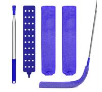 Fogray Gap Dust Cleaner, 1 Long Handle Extension Pole and 2 Microfiber Dusting Cloths, Skinny Gaps Cleaning Duster, Retractable Flat Dusters Tool for Under Furniture Bedroom(Blue)