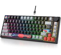 Fogruaden 75% Wired Mechanical Gaming Keyboard - 75 Percent TKL Hot Swappable Gasket Mount, Red Switch, RGB Backlit 82 Keys, NKRO Compact with Knob (Dark)