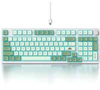 Fogruaden Creamy Mechanical Keyboard Wired with Numeric Pad, Hot Swappable Matcha Green RGB Keyboard with Knob, Full 98 Keys Layout, Custom Joint Assembly,