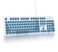 Fogruaden Wired Retro Typewriter Keyboard, Quiet Full Size Membrane Keyboard Light Up, Blue Cute Computer Keyboards, 104 Round Keys, Blue LED Backlit, Slim, Silent for Windows PC, Laptop