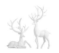 Fogukier Deer Figurine,Resin Christmas Table Centerpieces 2-Piece - White Silver Deer Figures Table Decor | for Mantle Kitchen Living Room Bedroom Shelf Cabinet Fireplace Winter