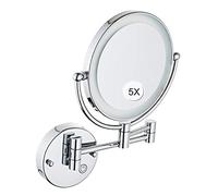 FOGUO Wall Mounted Makeup Mirro with LDE Lights, Magnifying Wall Bathroom Mirror with Hardwired Electrical Connection, Two-Sided Extendable, 360 Degree Swivel, Extendable Arm