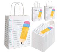 FOGWOWO 36 Pcs Teacher Appreciation Gift Paper Bags with Handles,Pencil Notebook Line Back to School Treat Bags End of Year Teacher Gifts for Graduation Retirement Wrapping Bag