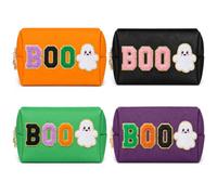 FOGWOWO 4 Pcs Halloween Makeup Bag BOO Cosmetic Bags Pouch Chenille Patch