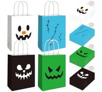 FOGWOWO 48 Pcs Halloween Trick or Treat Bags Bulk Ghost Pumpkin Scars Stitches Dog Face Gift Paper Bag with Handles Halloween Party Favors Candy Goodie Bags Gift Wrapping Supplies