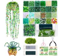 FOGWOWO 5422 Pcs Beaded Plant Kit Forever Plant Kit Green Glass Beads for Plant Making,Green Beads for Beaded Plants with Video Tutorials,Forever Plant Beads Leaf Bead for Jewelry Making DIY Craft