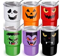 FOGWOWO 6 Pack 3 oz Halloween Shot Glasses Mini Tumblers with Straw and Lid