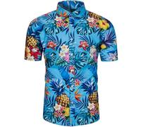 fohemr Funky Hawaiian Shirts for Men Short Sleeve Tropical Button Down Summer Beach Shirts Blue Large