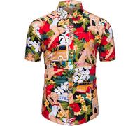 fohemr Funky Hawaiian Shirts for Men Short Sleeve Tropical Button Down Summer Beach Shirts Hula Girls Black 3X-Large