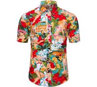 fohemr Funky Hawaiian Shirts for Men Short Sleeve Tropical Button Down Summer Beach Shirts Hula Girls Blue Small