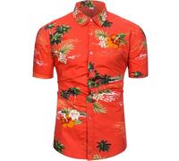 fohemr Funky Hawaiian Shirts for Men Short Sleeve Tropical Button Down Summer Beach Shirts Orange 3X-Large