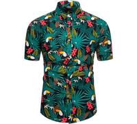 fohemr Funky Hawaiian Shirts for Men Short Sleeve Tropical Button Down Summer Beach Shirts Parrot Print Green 3X-Large