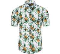 fohemr Funky Hawaiian Shirts for Men Short Sleeve Tropical Button Down Summer Beach Shirts Pineapple Print White Small