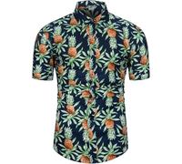 fohemr Funky Hawaiian Shirts for Men Short Sleeve Tropical Button Down Summer Beach Shirts Pineapple Print Navy XX-Large