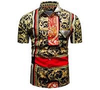 fohemr Mens Baroque Shirt Luxury Print Casual Short Sleeve Button Down Dress Shirts Black X-Large