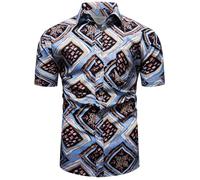 fohemr Mens Baroque Shirt Luxury Print Casual Short Sleeve Button Down Dress Shirts Blue X-Large