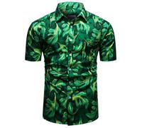 fohemr Mens Chain Print Shirt Luxury Baroque Vintage Short Sleeve Casual Button Down Dress Shirts Green Small