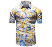 fohemr Mens Chain Print Shirt Luxury Baroque Vintage Short Sleeve Casual Button Down Dress Shirts White 3X-Large
