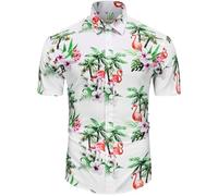 fohemr Mens Funky Hawaiian Shirt Flower Print Short Sleeve Casual Tropical Button Down Summer Beach Shirt White XX-Large