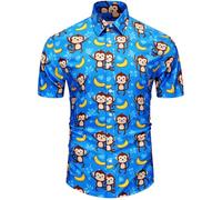 fohemr Mens Funky Hawaiian Shirt Flower Print Short Sleeve Casual Tropical Button Down Summer Beach Shirt Blue Large