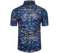 fohemr Mens Funky Hawaiian Shirt Flower Print Short Sleeve Casual Tropical Button Down Summer Beach Shirt Navy XX-Large
