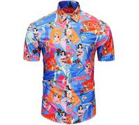 fohemr Mens Funky Hawaiian Shirt Flower Print Short Sleeve Casual Tropical Button Down Summer Beach Shirt Blue Small