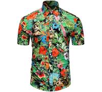 fohemr Mens Funky Hawaiian Shirt Flower Print Short Sleeve Casual Tropical Button Down Summer Beach Shirt Green Small