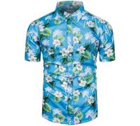 fohemr Mens Funky Hawaiian Shirt Flower Print Short Sleeve Casual Tropical Button Down Summer Beach Shirt Blue Small