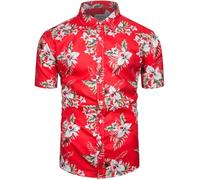 fohemr Mens Funky Hawaiian Shirt Flower Print Short Sleeve Casual Tropical Button Down Summer Beach Shirt Red 3X-Large