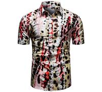 fohemr Mens Leopard Pearl String Print Shirt Short Sleeve Casual Button Down Retro Cheetah Printed Shirt Yellow 4X-Large