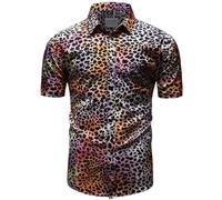 fohemr Mens Leopard Printed Shirt Short Sleeve Casual Button Down Colorful Retro Cheetah Print Shirt Medium