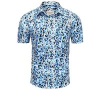 fohemr Mens Leopard Printed Shirt Short Sleeve Casual Button Down Retro Cheetah Print Shirt Blue X-Large