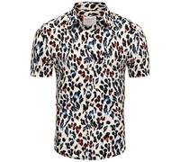 fohemr Mens Leopard Printed Shirt Short Sleeve Casual Button Down Retro Cheetah Print Shirt Brown Large