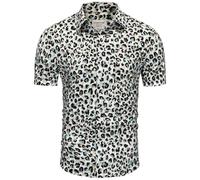 fohemr Mens Leopard Printed Shirt Short Sleeve Casual Button Down Retro Cheetah Print Shirt Green XX-Large