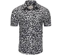 fohemr Mens Leopard Printed Shirt Short Sleeve Casual Button Down Retro Cheetah Print Shirt Grey Small