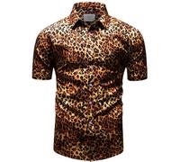 fohemr Mens Leopard Printed Shirt Short Sleeve Casual Button Down Retro Cheetah Print Shirt Medium